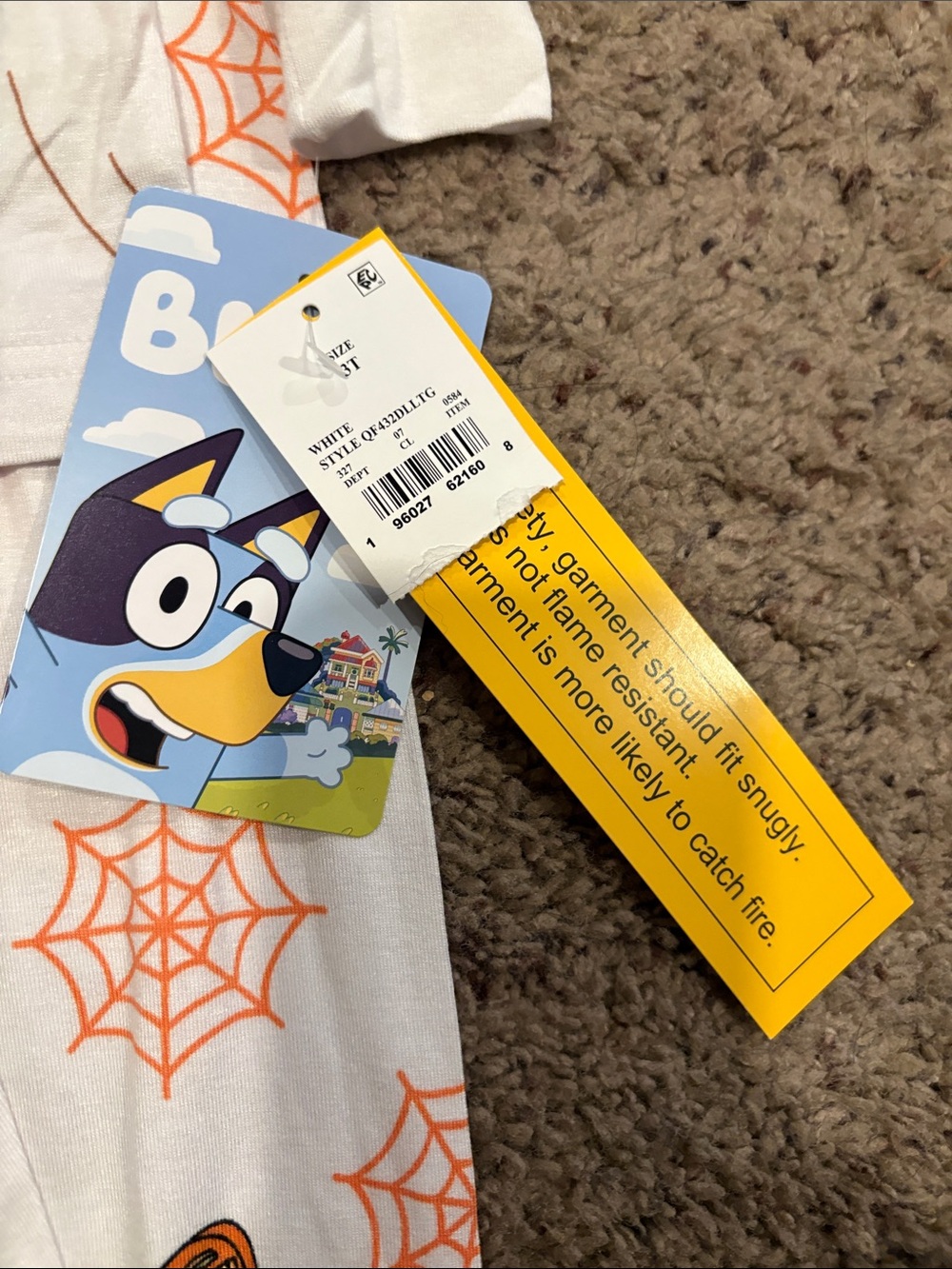 Bluey kids White Halloween Spiderweb Pajama Top with Orange Print - Picture 3 of 6